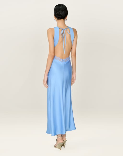 Omnes Dresses aurelia satin and lace midi dress with open back in powder blue , 4 of 4