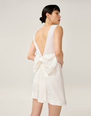 Omnes Dresses Bowlyn Bridal Mini Floral Jacquard Viscose Dress In White