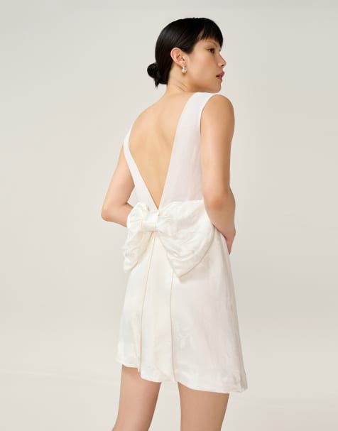 Omnes Dresses bowlyn bridal mini floral jacquard viscose dress in ivory in ivory