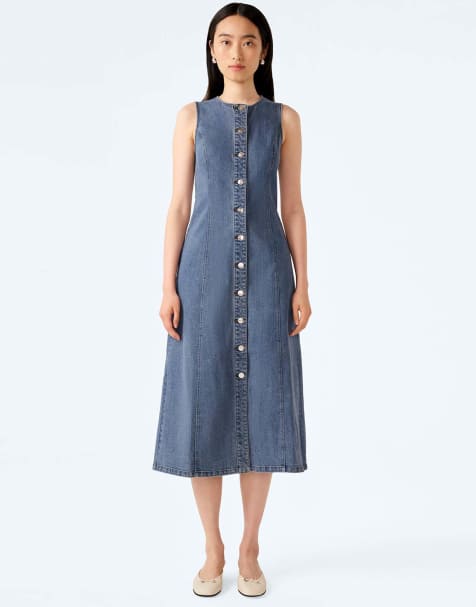 Omnes Dresses carter sleeveless denim midi dress in light wash in blue - view 1