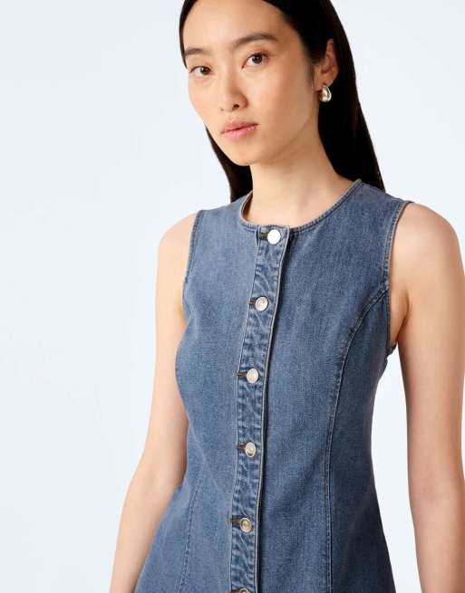 Omnes Dresses carter sleeveless denim midi dress in light wash in blue, 3 of 5