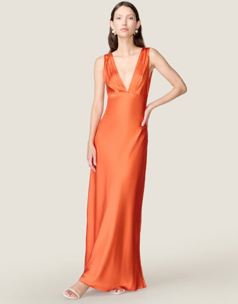 Omnes Dresses casey maxi v-neck dress in tangerine orange 