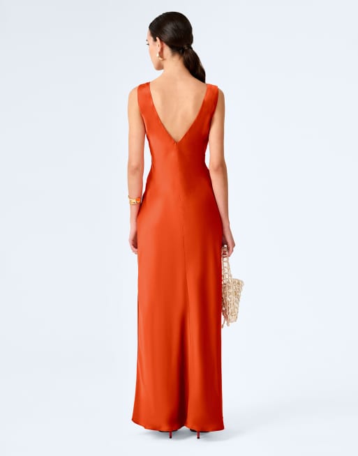 Omnes Dresses casey  v-neck satin maxi dress in burnt orange , 2 of 3