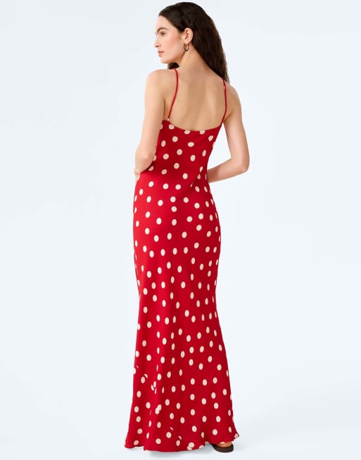 Omnes Dresses cecile crepe midi slip dress in red polka dot print , 3 of 5