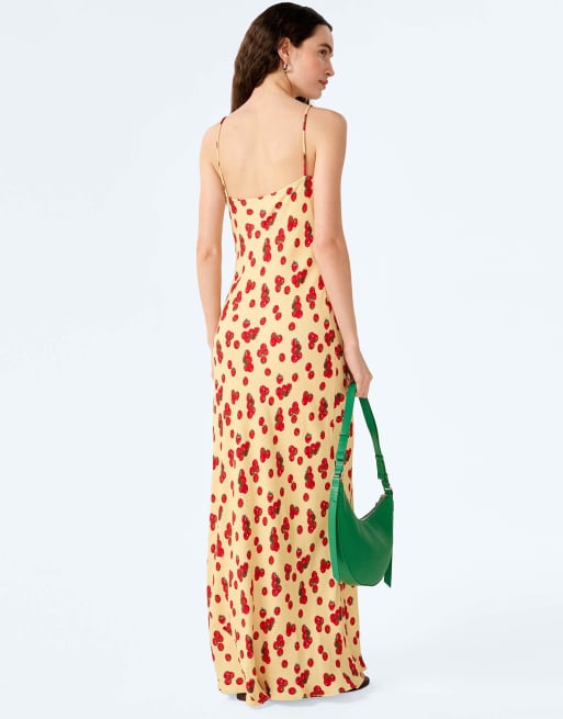 Omnes Dresses cecile crepe midi slip dress in tomato print in yellow, 3 of 5