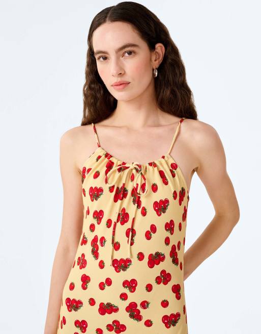 Omnes Dresses cecile crepe midi slip dress in tomato print in yellow, 5 of 5