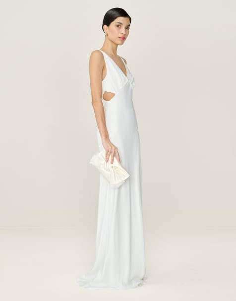 Omnes Dresses celeste v-neck bridal maxi dress with chiffon detail in white