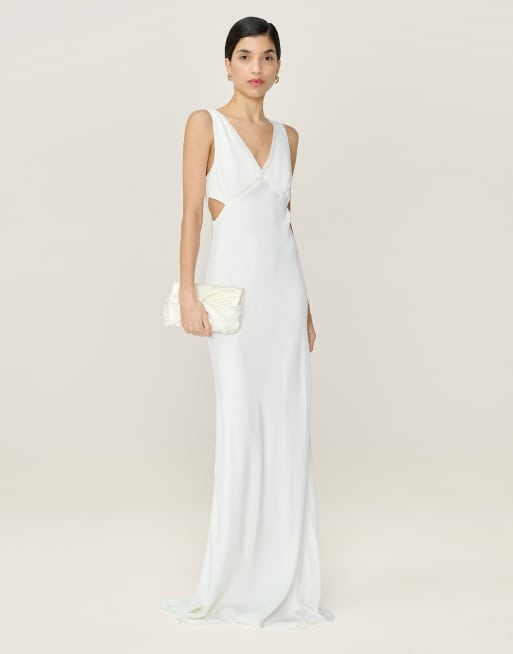 Omnes Dresses celeste v-neck bridal maxi dress with chiffon detail in white, 2 of 4