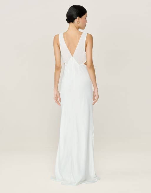 Omnes Dresses celeste v-neck bridal maxi dress with chiffon detail in white, 3 of 4
