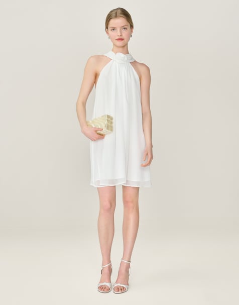 Omnes Dresses demi chiffon mini dress with rosette detail in ivory in white - view 1