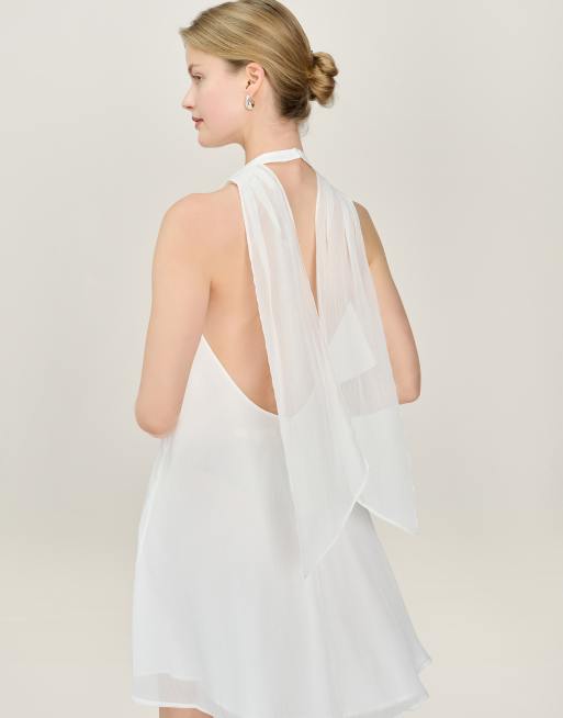 Omnes Dresses demi chiffon mini dress with rosette detail in ivory in white, 2 of 4