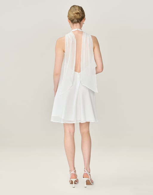 Omnes Dresses demi chiffon mini dress with rosette detail in ivory in white, 3 of 4
