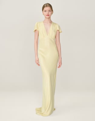 Omnes Dresses Fai Satin Maxi Dress With Cap Sleeve In Yellow