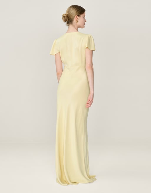Omnes Dresses fai satin maxi dress with cap sleeve in butter yellow , 2 of 4