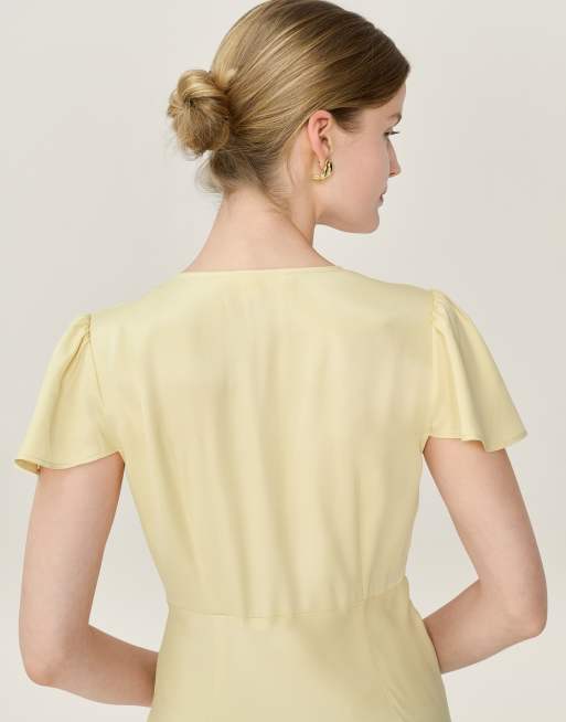 Omnes Dresses fai satin maxi dress with cap sleeve in butter yellow , 3 of 4
