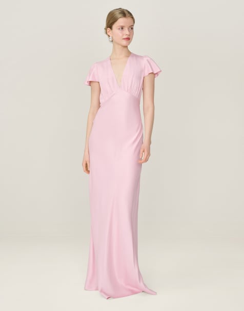 Omnes Dresses fai satin maxi dress with cap sleeve in dusty pink in pink