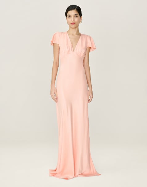 Omnes Dresses fai satin maxi dress with cap sleeve in peach in orange - view 1