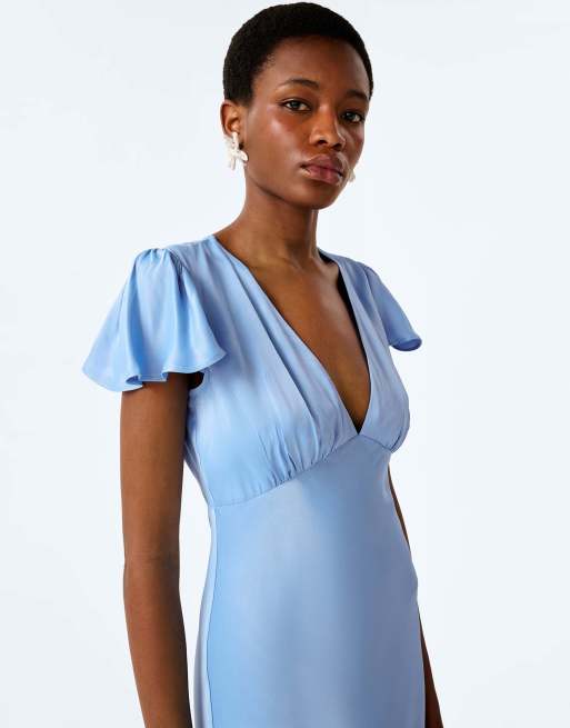 Omnes Dresses fai satin maxi dress with cap sleeve in powder blue , 2 of 4