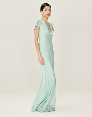 Omnes Dresses Fai Satin Maxi Dress With Cap Sleeve In Green
