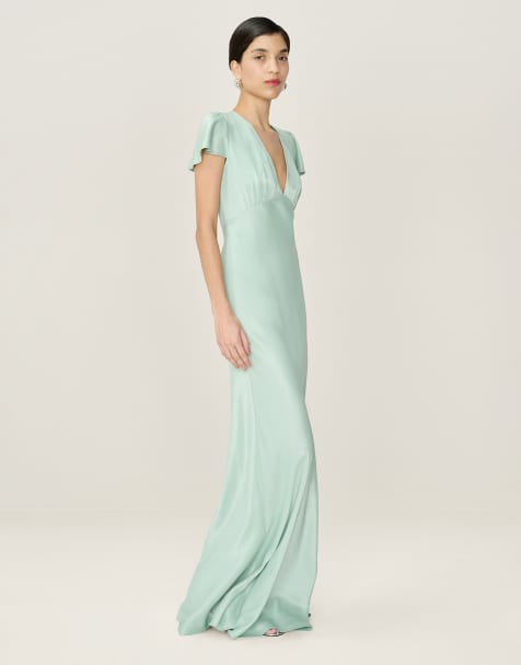 Omnes Dresses fai satin maxi dress with cap sleeve in sage green in green