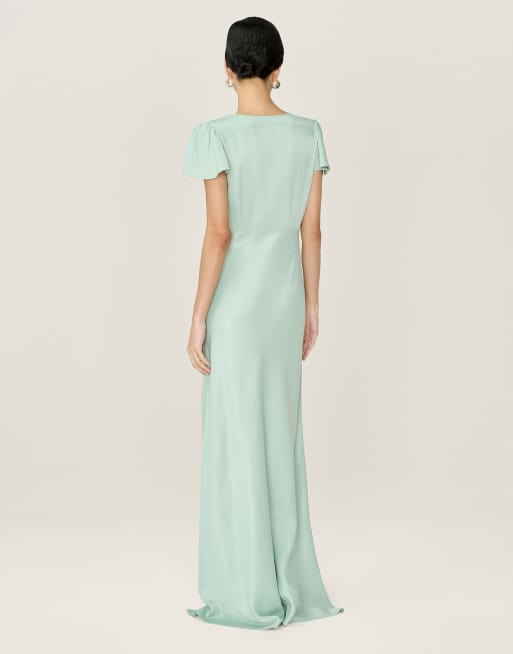 Omnes Dresses fai satin maxi dress with cap sleeve in sage green , 4 of 4