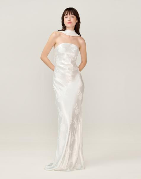 Omnes Dresses faith midi floral jacquard with cowl back detail dress and scarf in ivory 