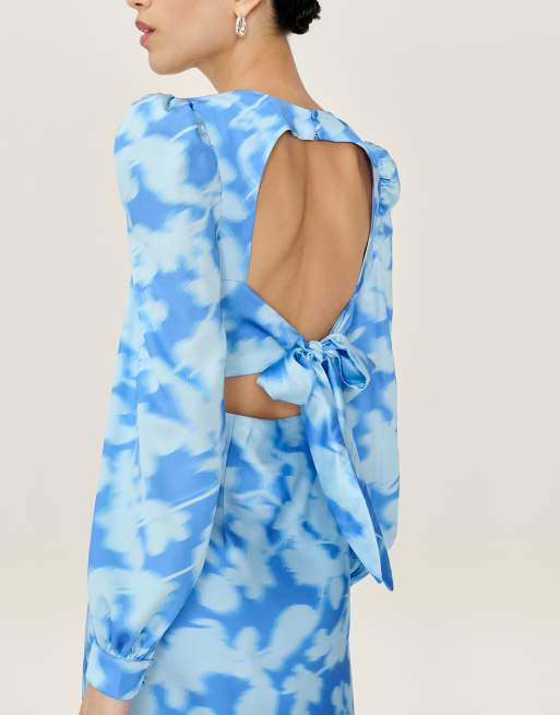 princess polly baby blue dress Bardot Fold Over Long Sleeve Mini Dress In Blue Lace | EGO UK