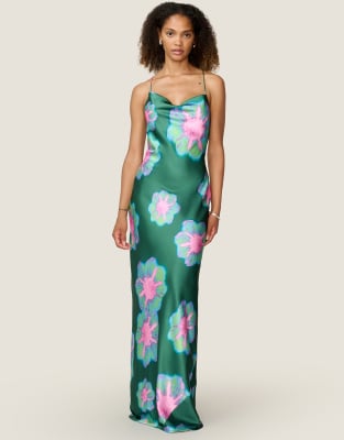 Omnes Dresses Ginny Maxi Cowl Neckline Open Back Dress In Multi