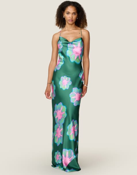 Omnes Dresses ginny maxi cowl neckline open back dress in floral green  - view 1