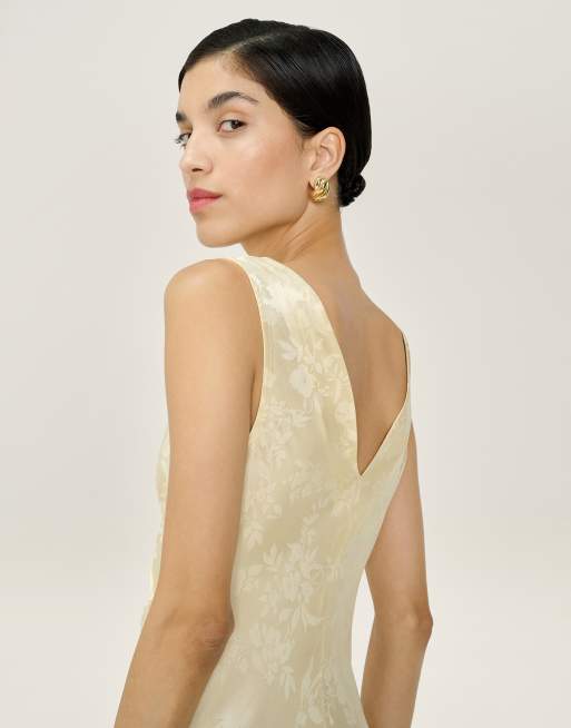 Omnes Dresses iris floral jacquard midi slip dress in butter yellow, 2 of 4