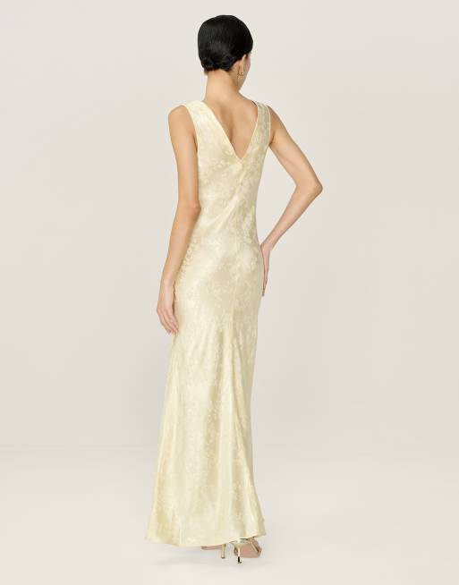 Omnes Dresses iris floral jacquard midi slip dress in butter yellow, 4 of 4