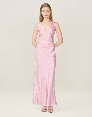 Omnes Dresses Iris Floral Jacquard Midi Slip Dress In Pink