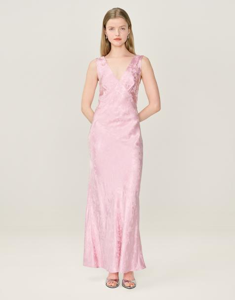 Omnes Dresses iris floral jacquard midi slip dress in dusty pink in pink - view 1