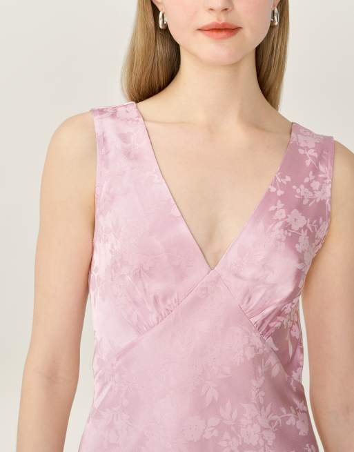 Omnes Dresses iris floral jacquard midi slip dress in dusty pink in pink |  ASOS