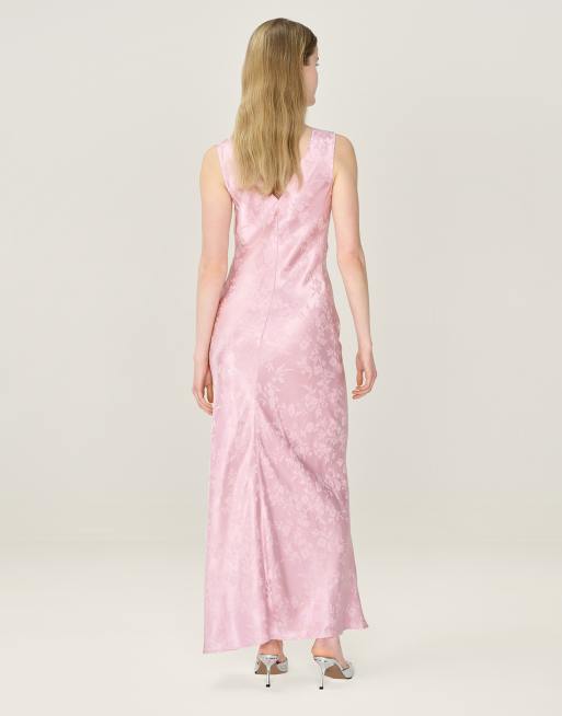 Omnes Dresses iris floral jacquard midi slip dress in dusty pink , 3 of 6