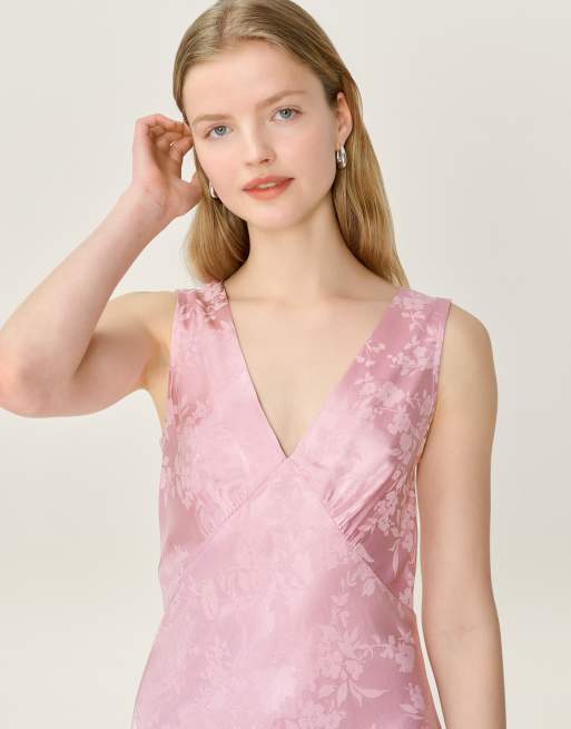 Omnes Dresses iris floral jacquard midi slip dress in dusty pink , 4 of 6