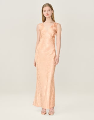 Omnes Dresses Iris Floral Jacquard Midi Slip Dress In Orange