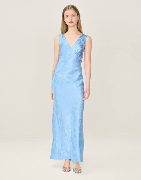 Omnes Dresses iris floral jacquard midi slip dress in powder blue  - view 1