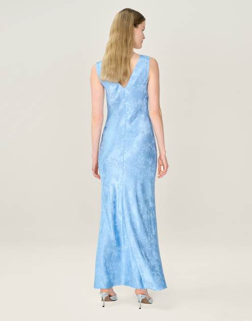 Omnes Dresses iris floral jacquard midi slip dress in powder blue , 3 of 5