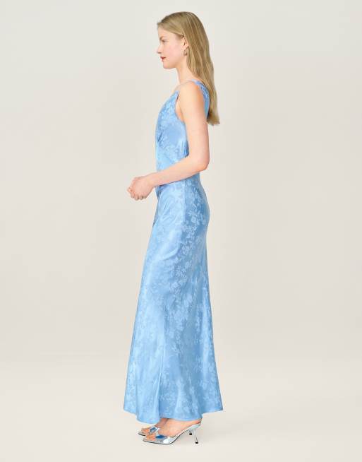 Omnes Dresses iris floral jacquard midi slip dress in powder blue , 5 of 5