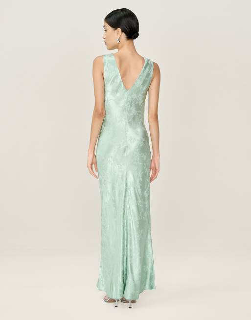 Omnes Dresses iris floral jacquard midi slip dress in sage green , 2 of 4