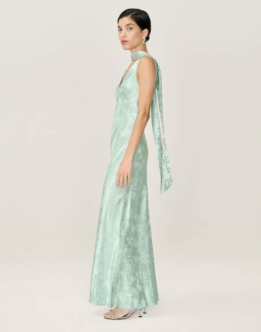 Omnes Dresses iris floral jacquard midi slip dress in sage green , 4 of 4