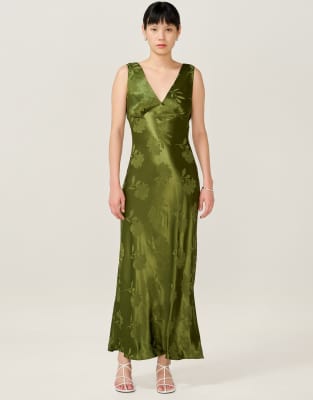 Omnes Dresses Iris Jacquard Maxi Empire Line Slip Dress In Green