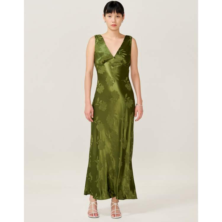 Omnes Dresses iris jacquard maxi empire line slip dress in green | ASOS