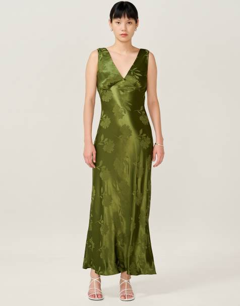 Omnes Dresses iris jacquard maxi empire line slip dress in green 
