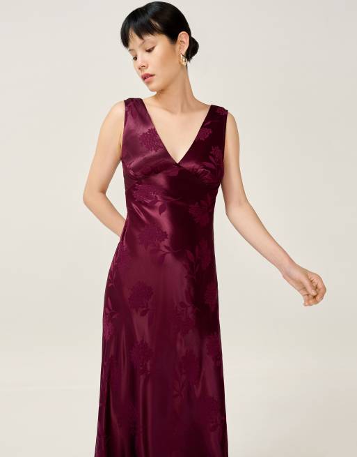 Omnes Dresses iris jacquard maxi empire line slip dress in red