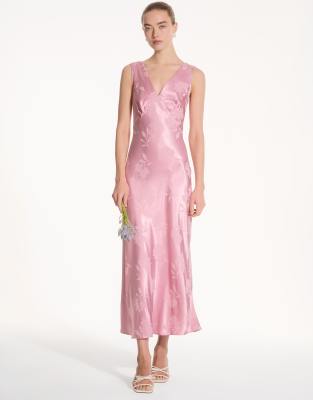 Omnes Dresses Iris Maxi Empire-line Viscose Floral Jacquard Dress In Pink