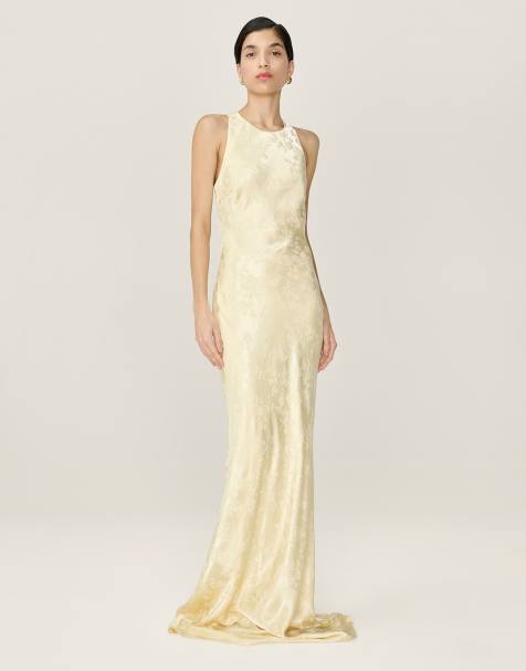 Omnes Dresses jai floral maxi dress with cross back in butter yellow  - view 1