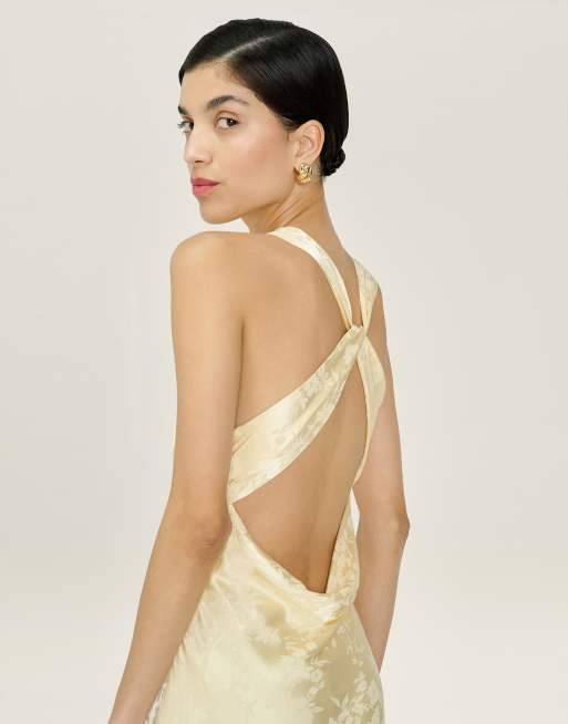 Omnes Dresses jai floral maxi dress with cross back in butter yellow , 3 of 4