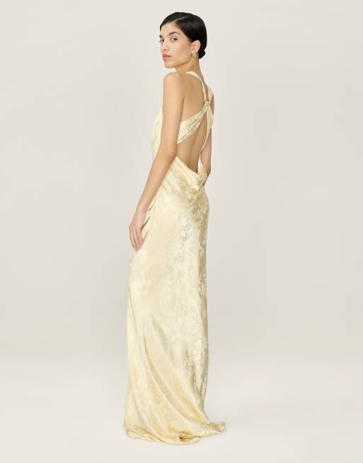 Omnes Dresses jai floral maxi dress with cross back in butter yellow , 4 of 4